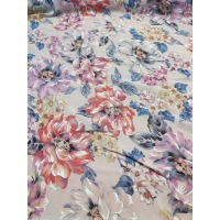 Przezroczysta tkanina szyfon na sukienki - pastelowe kwiaty piwonii